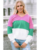 Azura Exchange Color Block Ribbed V-Neck Sweatshirt - M