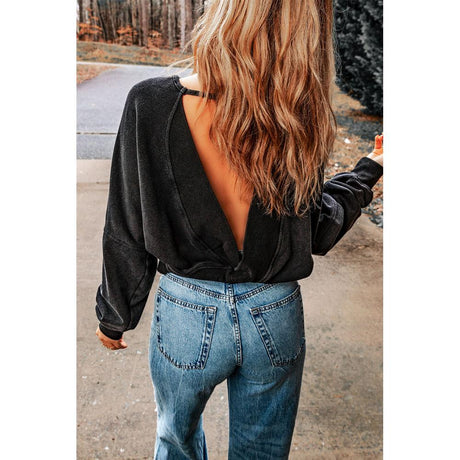 Azura Exchange Acid Wash Open Back Sweatshirt - L