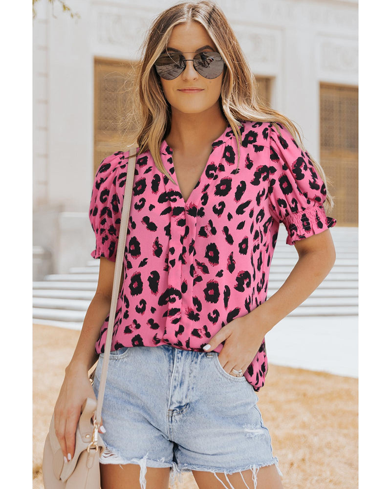 Azura Exchange Leopard Bubble Sleeve Blouse - 2XL