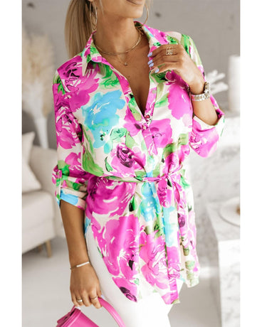 Azura Exchange Floral Print Lace-up Tunic Shirt - M