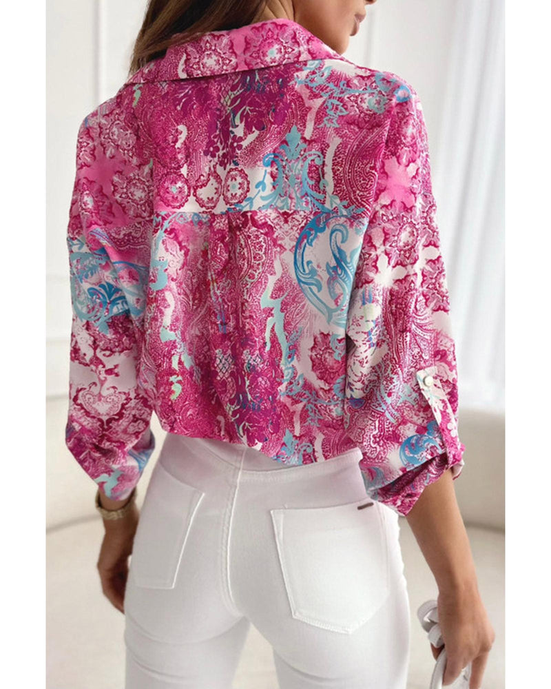 Azura Exchange Floral Roll-tab Sleeve Shirt - L