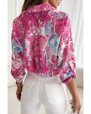 Azura Exchange Floral Roll-tab Sleeve Shirt - S