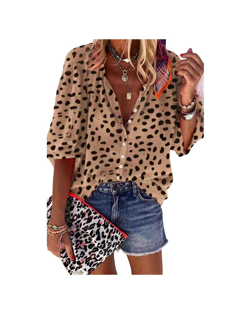 Azura Exchange Leopard Print Casual Shirt - M