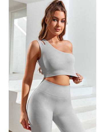 Azura Exchange Split Shoulder Ribbed Cropped Sports Top - S