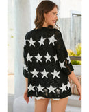 Azura Exchange Half Sleeve Distressed Knit Top with Star Print - L