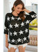 Azura Exchange Half Sleeve Distressed Knit Top with Star Print - M