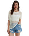 Azura Exchange Fishnet Knit Ribbed Short Sleeve Sweater Tee - M