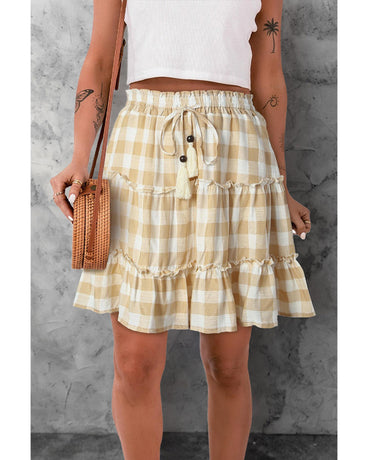 Azura Exchange Plaid Print Ruffle Tiered Mini Skirt - M