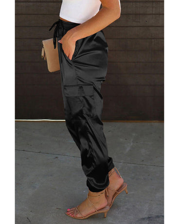 Azura Exchange Pocketed Satin Drawstring Pants - S