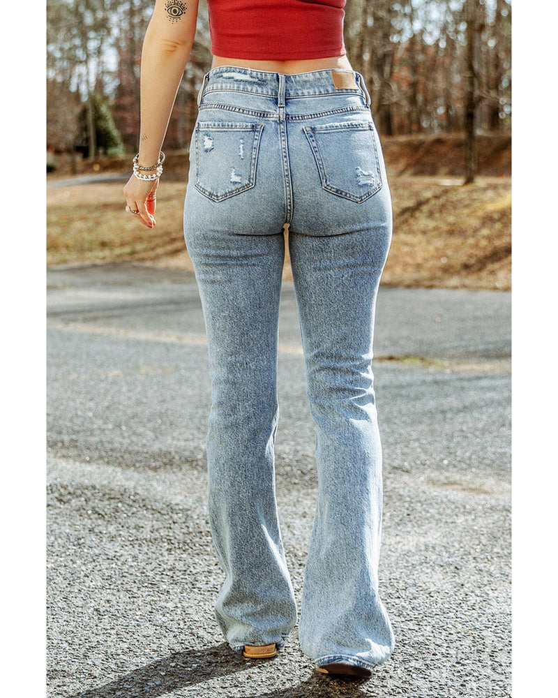 Azura Exchange Ripped Detail Flare Bottom Jeans - 6 US