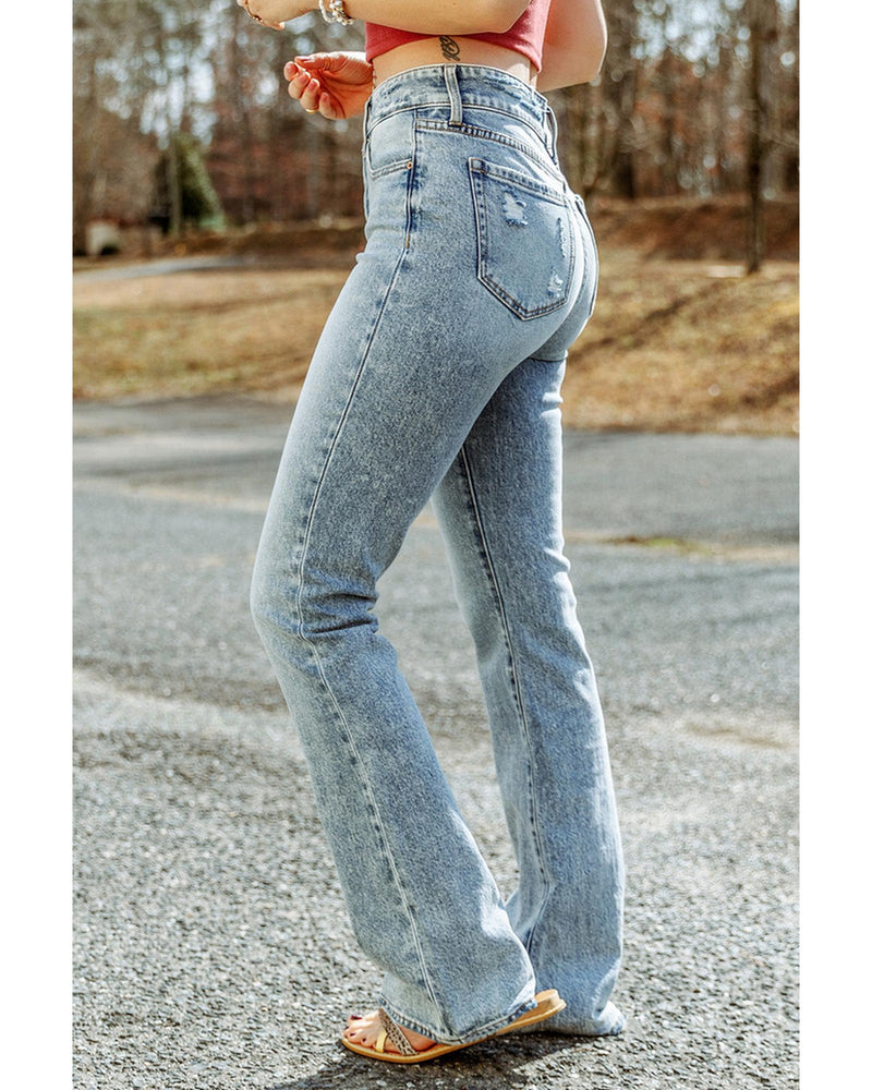 Azura Exchange Ripped Detail Flare Bottom Jeans - 6 US