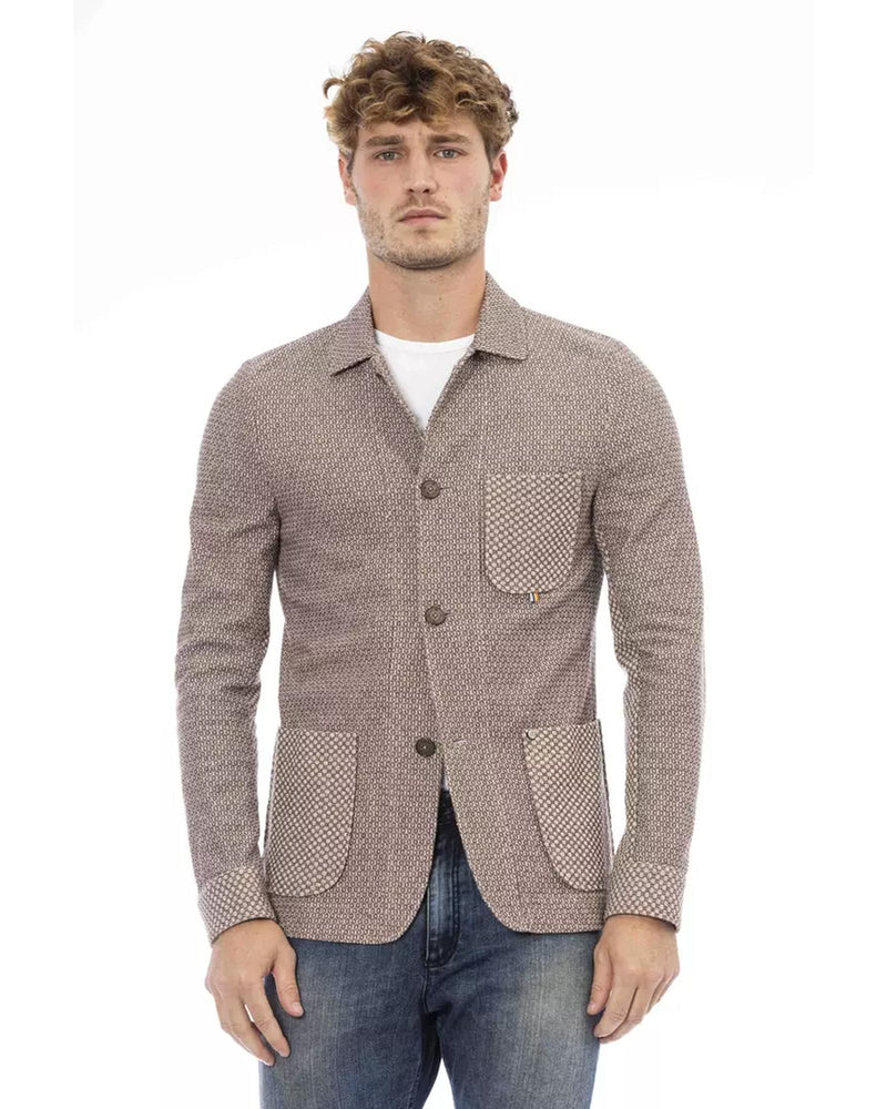 Classic Button-Front Fabric Jacket with Front Pockets 48 IT Men