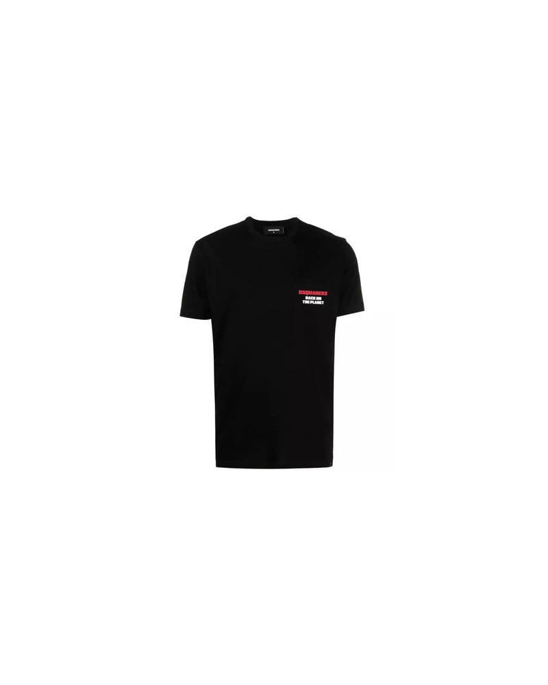 Black Cotton T-Shirt with Contrasting Logo Stamps L Men