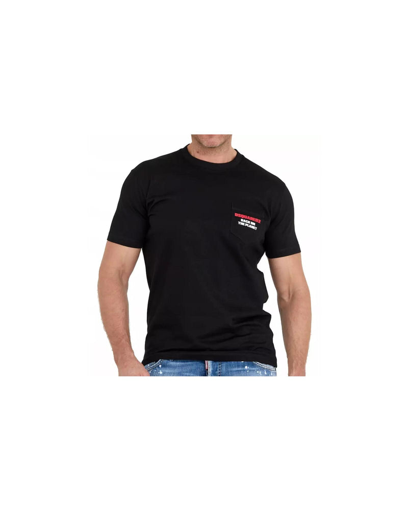 Black Cotton T-Shirt with Contrasting Logo Stamps M Men