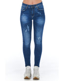 Worn Wash Denim Jeans with Multi-Pockets and Front Closure W27 US Women