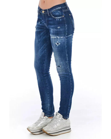 Worn Wash Skinny Denim Jeans with Multi-Pockets W26 US Women