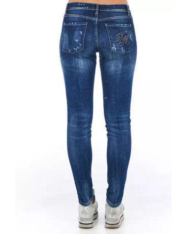 Worn Wash Skinny Denim Jeans with Multi-Pockets W26 US Women