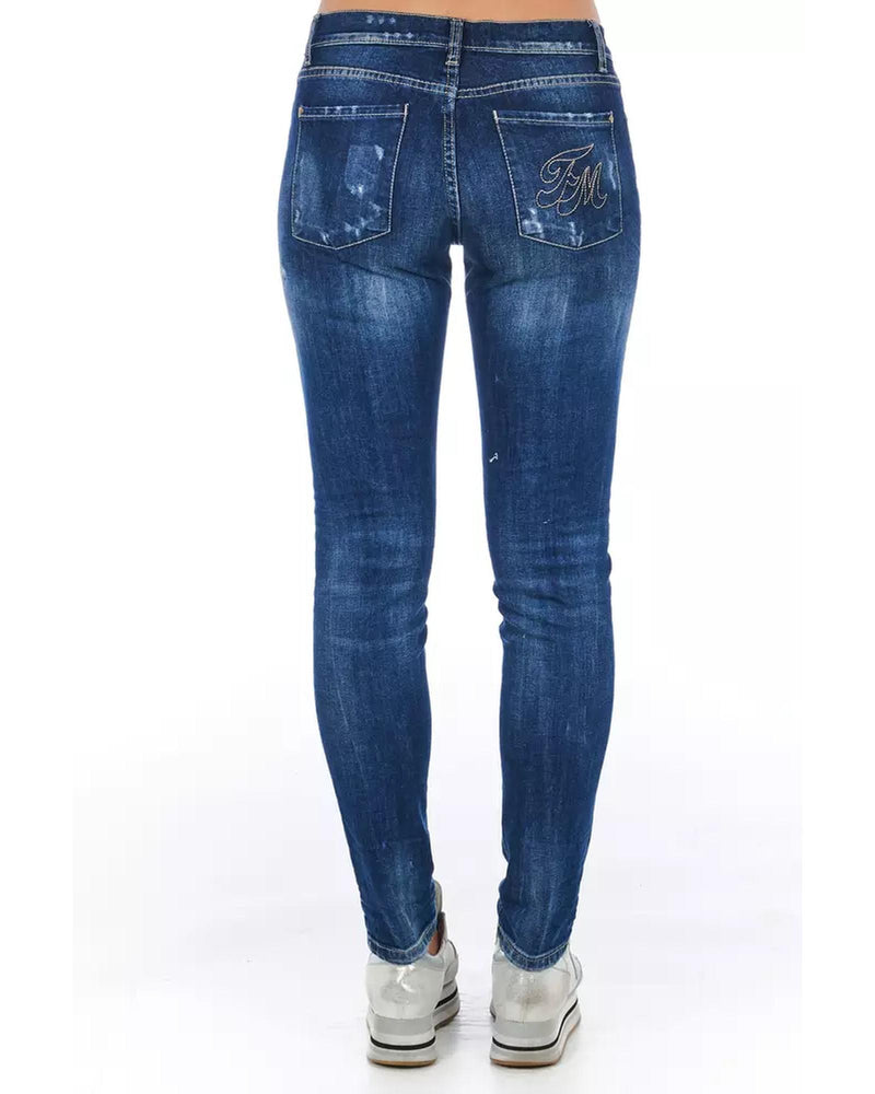 Worn Wash Skinny Denim Jeans with Multi-Pockets W27 US Women