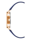 Rose Gold Analog Rhinestone Fashion Watch with Blue Leatherette Strap One Size Women