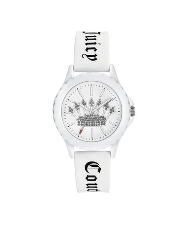 White Quartz Fashion Watch with Rhinestone Detail