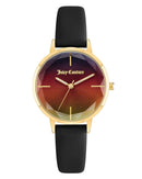 Gold Fashion Womens Analog Quartz Watch with Black Leatherette Wristband One Size Women