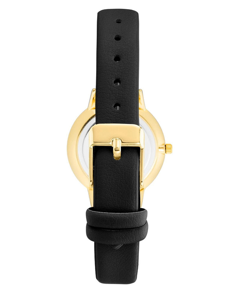 Gold Fashion Womens Analog Quartz Watch with Black Leatherette Wristband One Size Women