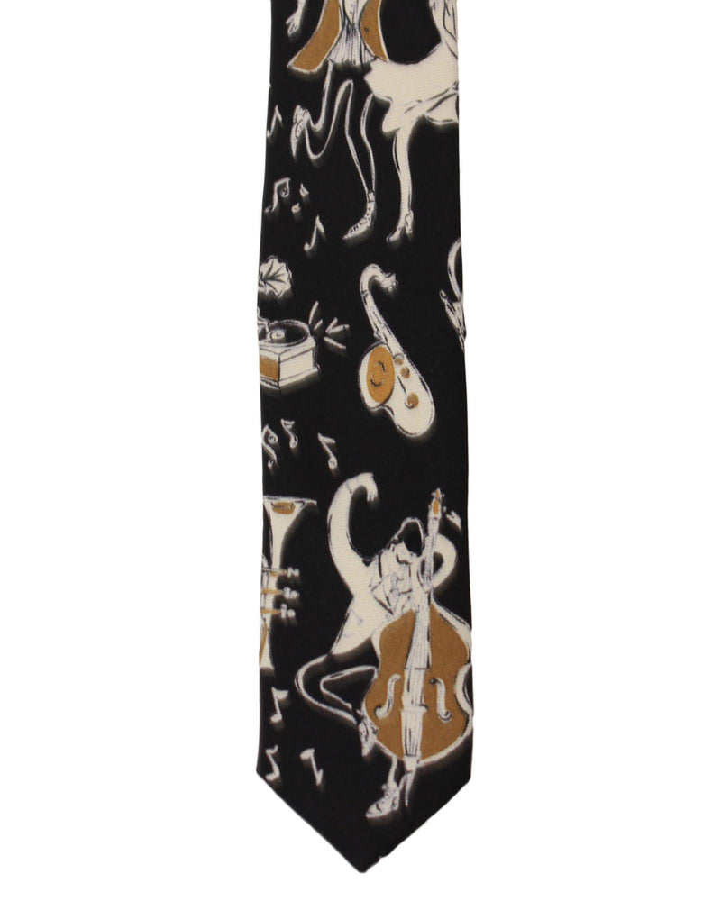 Authentic Dolce &amp; Gabbana Silk Neck Tie - Black Gold Music Instrument Print One Size Men