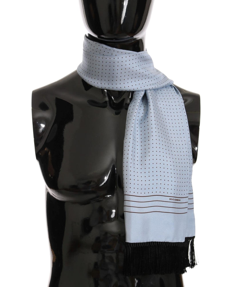 Dolce &amp; Gabbana Blue Silk Polka Dot Fringed Scarf One Size Men