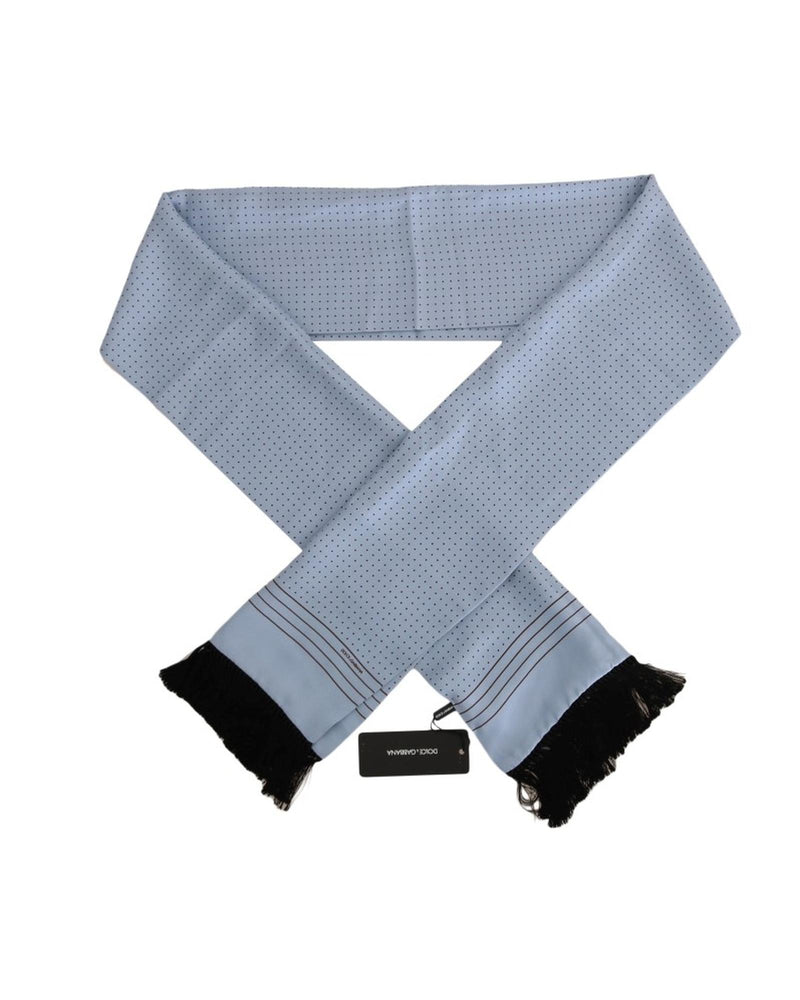 Dolce &amp; Gabbana Blue Silk Polka Dot Fringed Scarf One Size Men