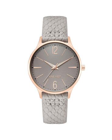 Rose Gold Analog Fashion Watch with Grey Leatherette Strap