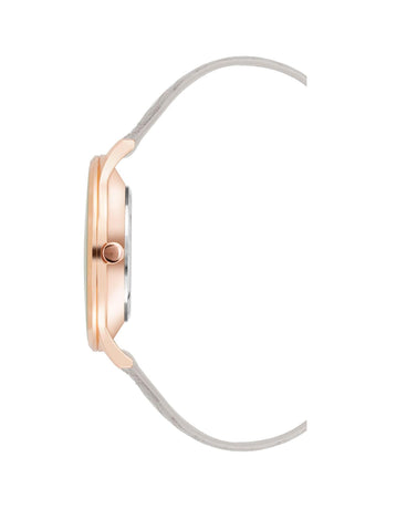 Rose Gold Analog Fashion Watch with Grey Leatherette Strap