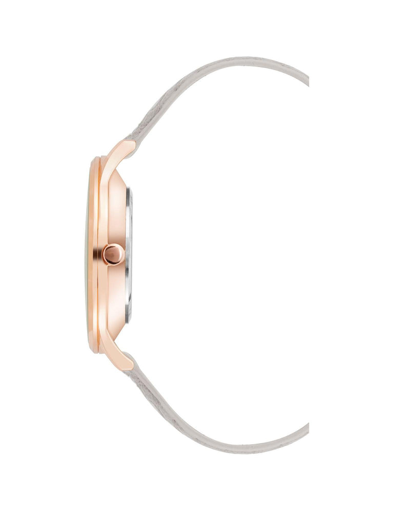 Rose Gold Analog Fashion Watch with Grey Leatherette Strap