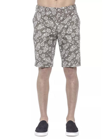 Patterned Fabric Bermuda Shorts with Hook and Zip Closure W48 US Men