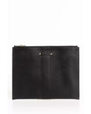 Black Calfskin Pocket Clutch Bag with Logo Detailing One Size Men