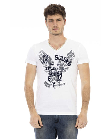 Short Sleeve T-shirt with V-neck and Front Print L Men