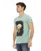 Short Sleeve T-shirt with Round Neck and Front Print XL Men