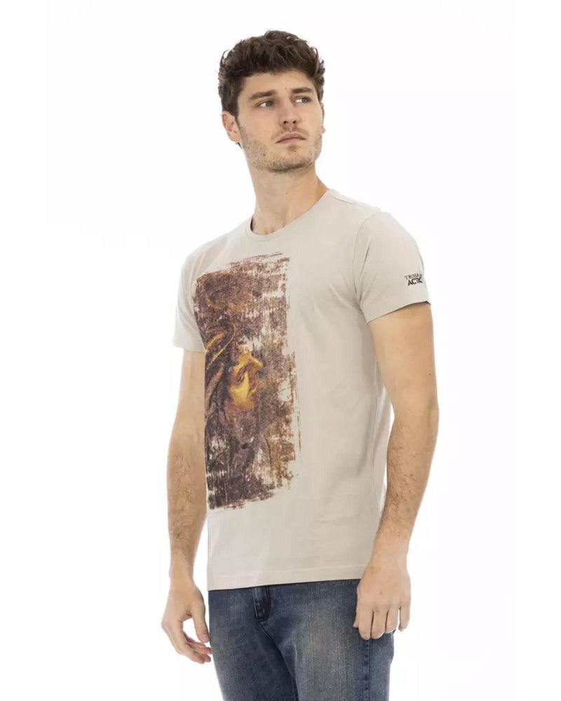 Round Neck Short Sleeve T-shirt with Front Print L Men