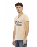 Short Sleeve T-shirt with V-neck and Front Print L Men