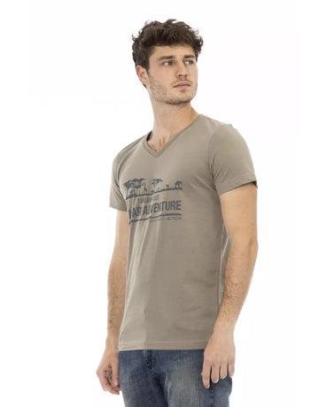 Short Sleeve V-Neck T-Shirt with Front Print L Men