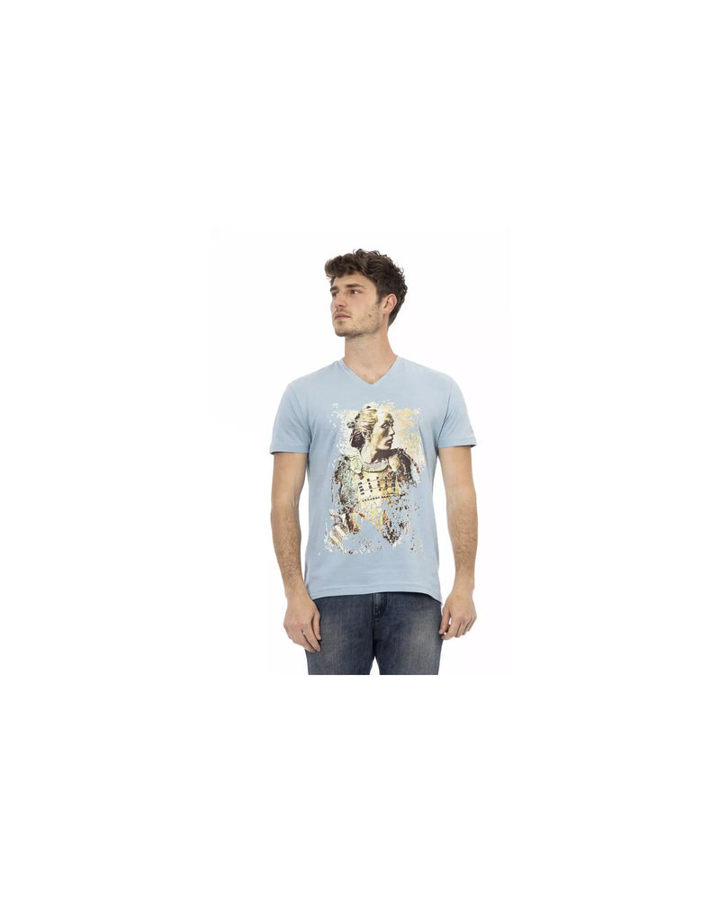 Short Sleeve T-shirt with V-neck and Front Print L Men