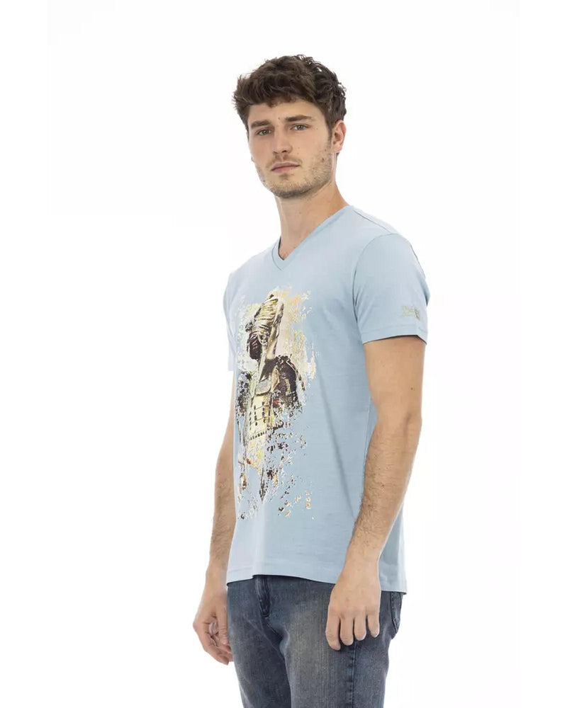 Short Sleeve T-shirt with V-neck and Front Print L Men