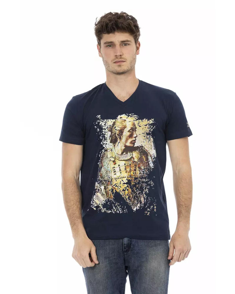 Short Sleeve T-shirt with V-neck and Front Print S Men