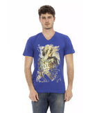 Short Sleeve V-Neck T-shirt with Front Print 2XL Men