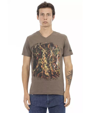 Short Sleeve V-Neck T-Shirt with Front Print 3XL Men