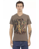 Short Sleeve V-Neck T-Shirt with Front Print L Men