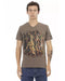 Short Sleeve V-Neck T-Shirt with Front Print S Men