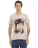 Short Sleeve V-Neck T-Shirt with Front Print 3XL Men