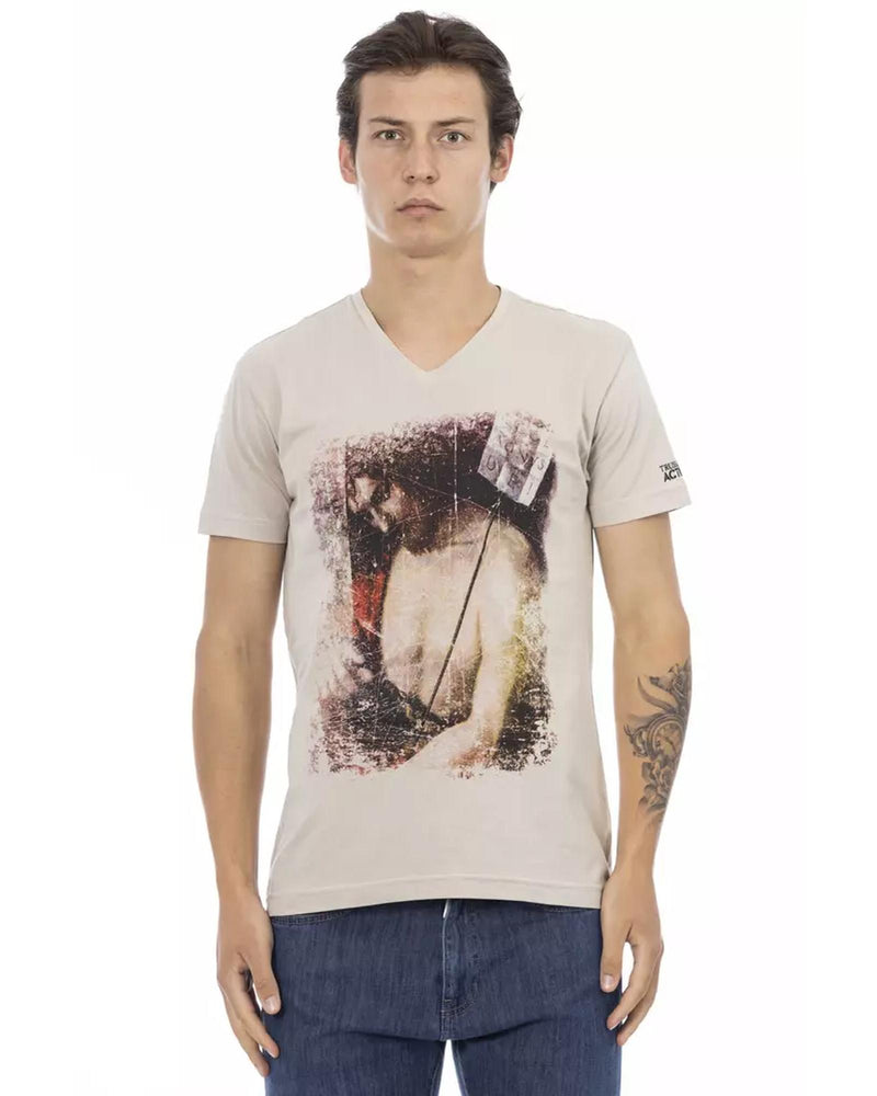 Short Sleeve V-Neck T-Shirt with Front Print XL Men