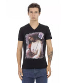 V-neck Short Sleeve T-shirt with Front Print 3XL Men