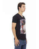 V-neck Short Sleeve T-shirt with Front Print 3XL Men